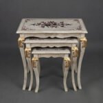 Distressed White Floral Nesting Tables with Gold Accents