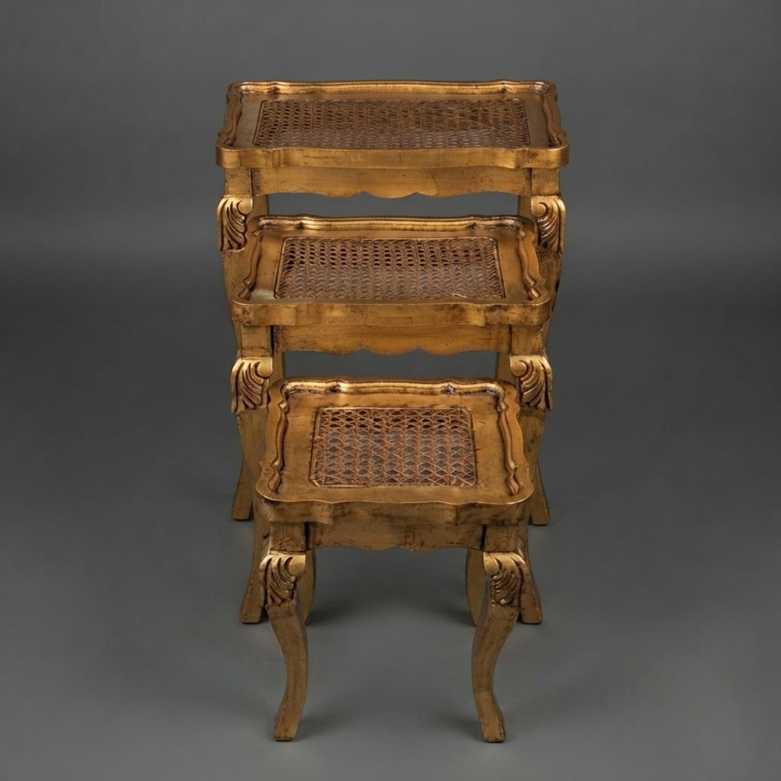 InShot_20260829_111457549 Vintage Gold Rattan Nesting Tables - Image 1