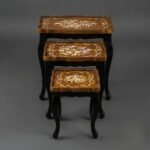 Burl Wood & Black Floral Marquetry Nesting Table