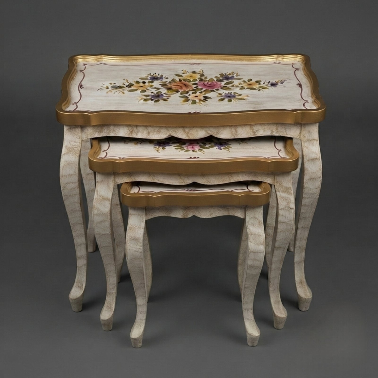 InShot_20260829_111557558 Antique Cream & Gold Floral Nesting Tables - Image 1