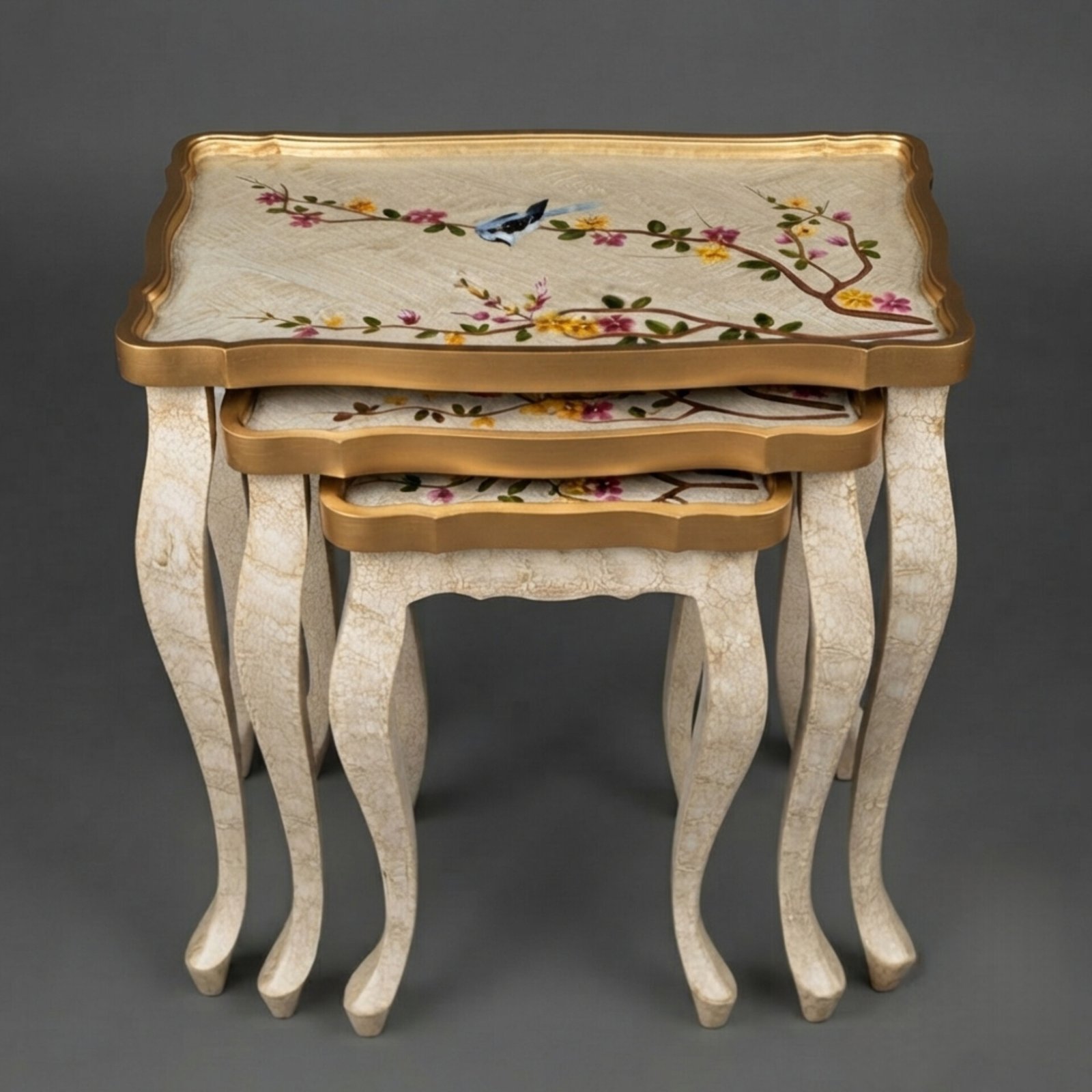 InShot_20260829_111635349 Chinoiserie Cream & Gold Bird Nesting Tables - Image 1