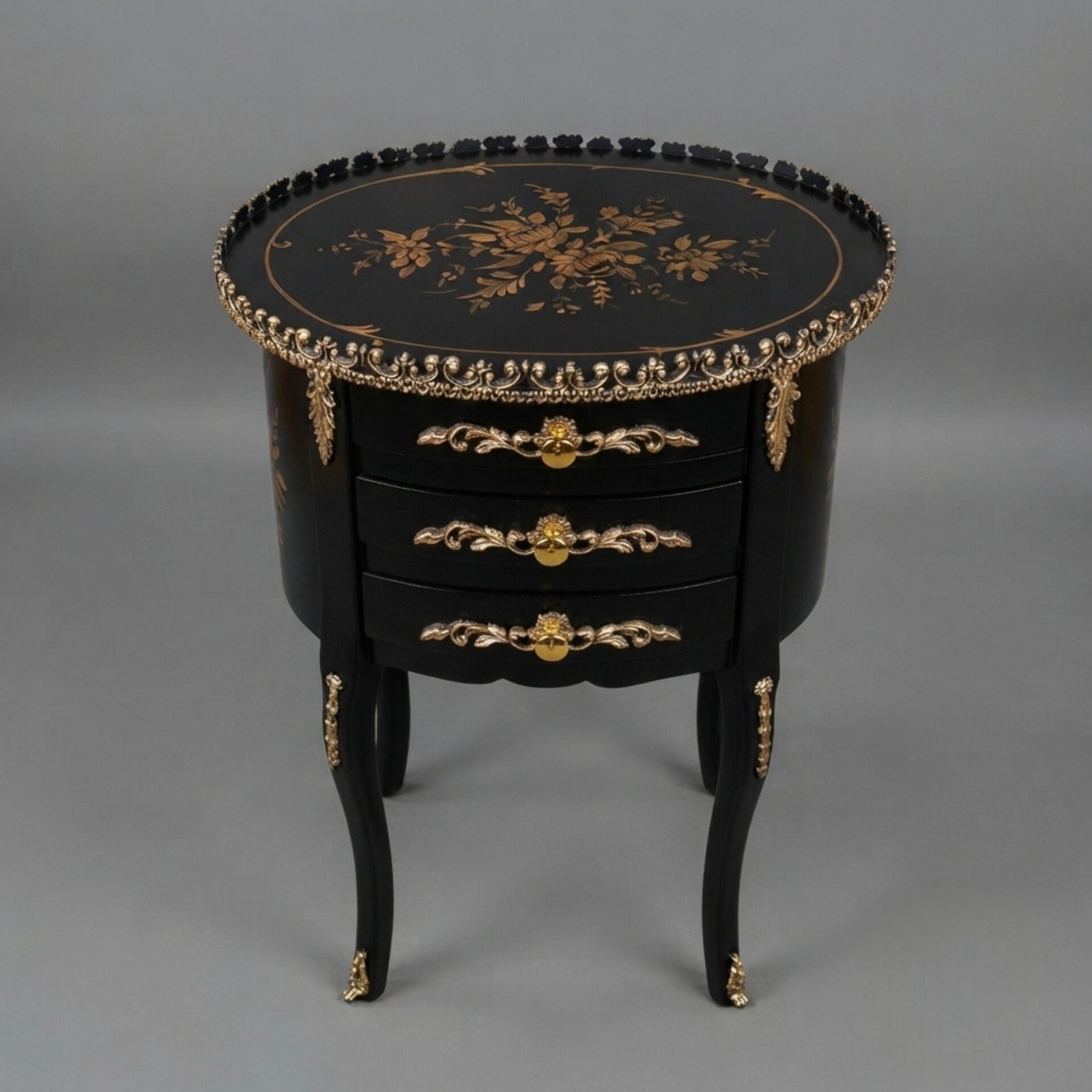 InShot_20260831_170628544 Antique Black Oval Table - Image 1