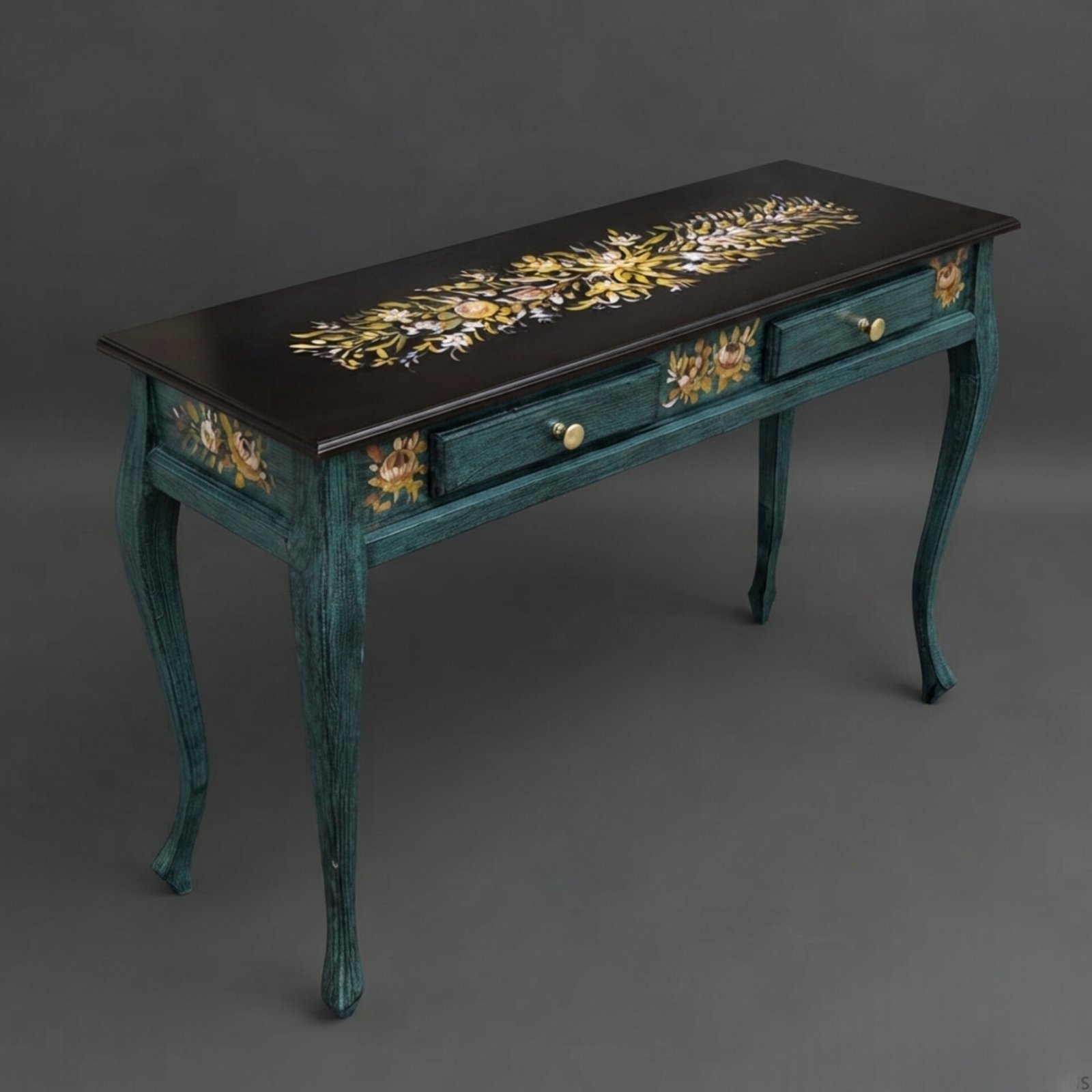 InShot_20260831_170827607 Emerald Distressed Wooden Console - Image 1