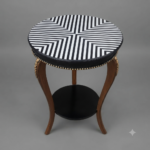 Modern Geometric Walnut Coffee Table with Black Shelf