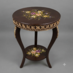 Ornate Dark Wood Coffee Table with Floral Art