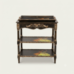 Elegant Dark Wood Floral Tea Trolley