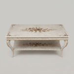 Vintage Whitewashed Floral Center Table with Lower Shelf