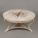 Antique Floral Center Table with Gold Accents