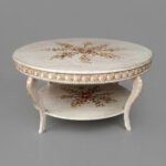 Antique White Floral Star Center Table with Carved Apron