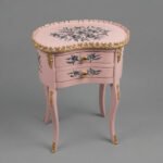 Blush Pink Kidney Table with Grey Floral Accents