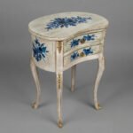 Distressed White and Blue Floral Kidney Table - Image 2