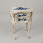 Distressed White and Blue Floral Kidney Table