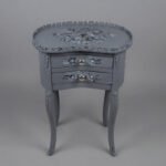 Monochrome Grey Kidney Table with Silver Floral Accents