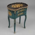 Distressed Teal & Gold Kidney Table - Image 2