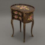 Vintage Floral Painted Kidney Table with Ornate Gold Trim