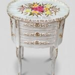 Classic Dark Wood Oval Table with Gilded Accents