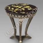Title: Vintage Floral Accent Table with Metallic Finish