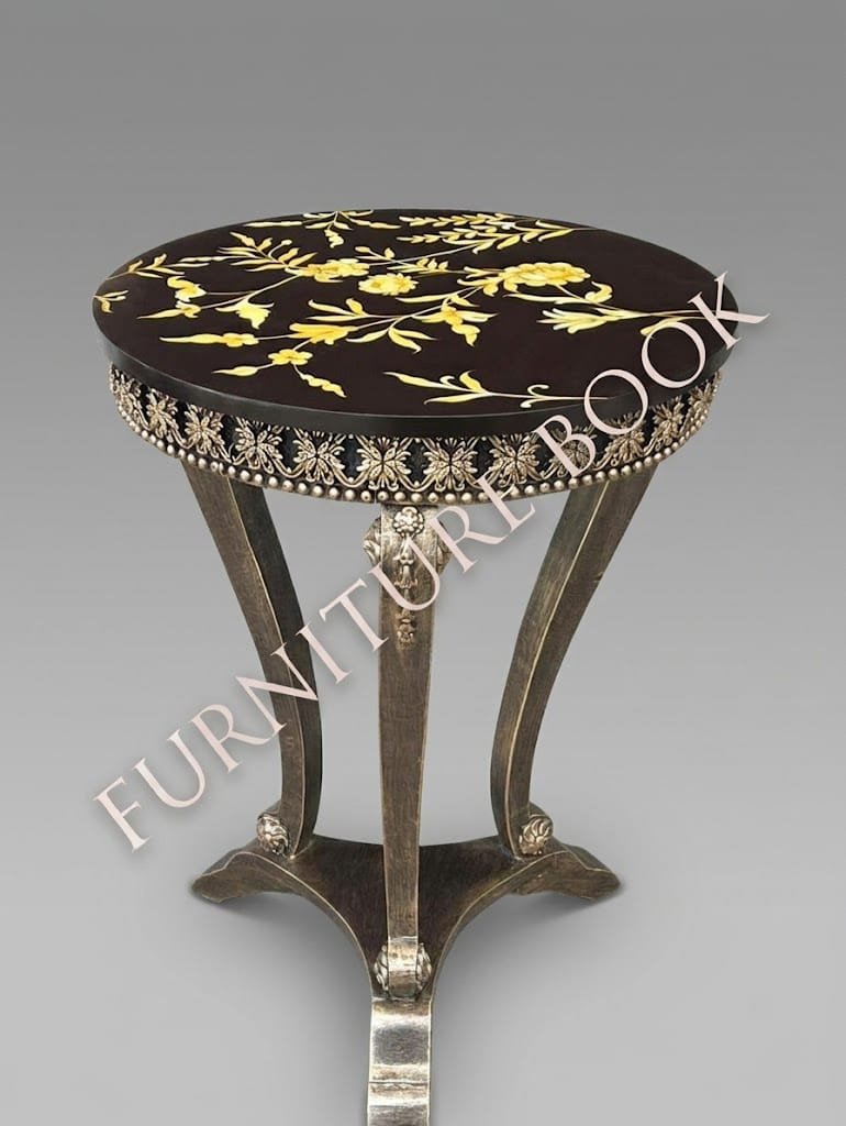 IMG-20260925-WA0007 Title: Vintage Floral Accent Table with Metallic Finish - Image 1