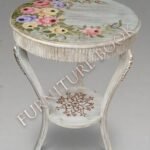 Title**: Hand-Painted Floral Accent Table with Distressed Finish
