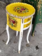 Title: Vibrant Yellow Hand-Painted Floral Accent Table - Image 2