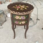 Title: Olive Green and Dark Brown Rose-Painted Side Table - Image 3