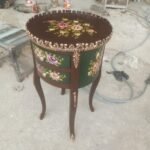 Title: Olive Green and Dark Brown Rose-Painted Side Table - Image 2
