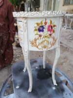 Title: Off-White Gold-Accented Floral Round Bedside Table - Image 2