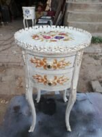 Title: Off-White Gold-Accented Floral Round Bedside Table - Image 3