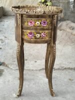 Title: Dark Wood Rose-Painted Classic Side Table - Image 3
