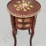 Title: Rich Mahogany Wood Hand-Painted Floral Side Table