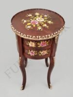 Title: Rich Mahogany Wood Hand-Painted Floral Side Table