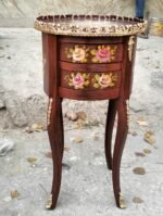 Title: Rich Mahogany Wood Hand-Painted Floral Side Table - Image 2