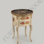 Title: Off-White and Brown Rose-Motif Round Table