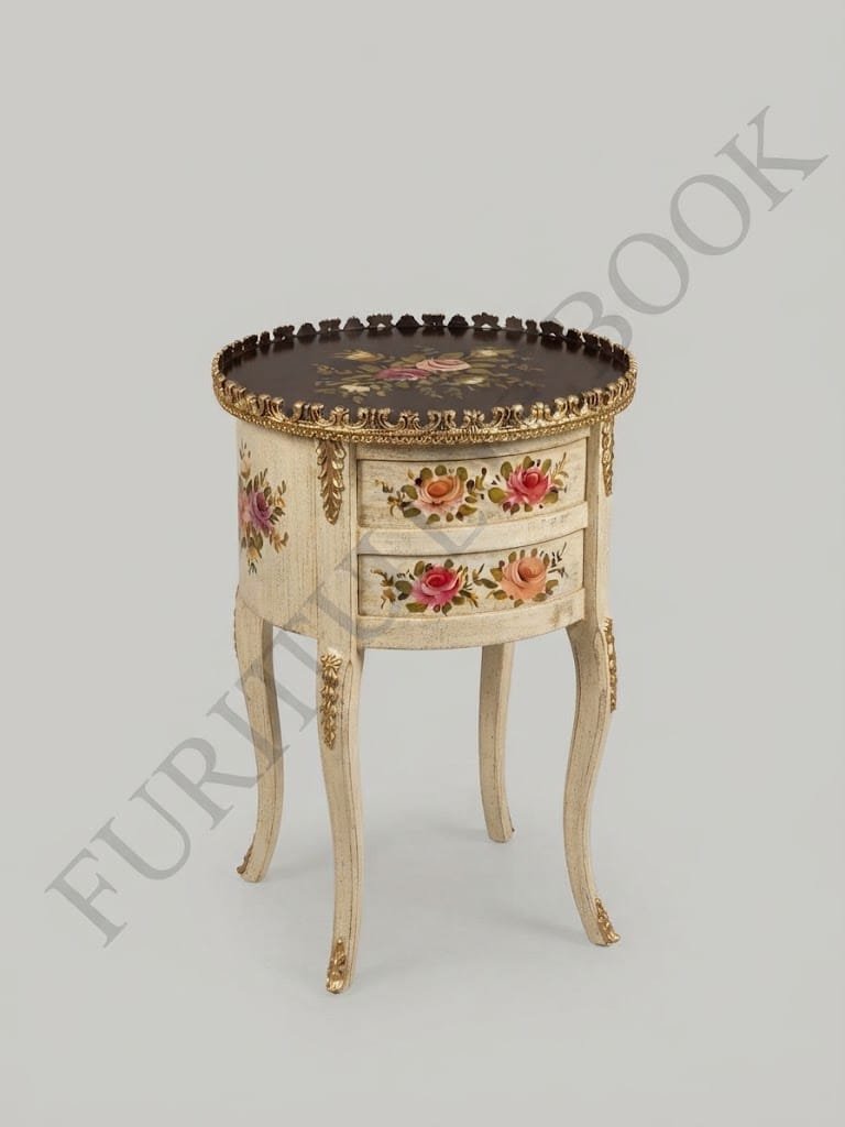 IMG-20260927-WA0018 Title: Off-White and Brown Rose-Motif Round Table - Image 1