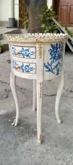 Title: Vintage Blue Floral Hand-Painted Round Side Table - Image 2