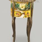 Title: Landscape Art Painted Antique Round Accent Table