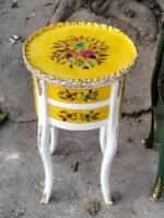 Title: Vibrant Yellow Hand-Painted Floral Accent Table - Image 3