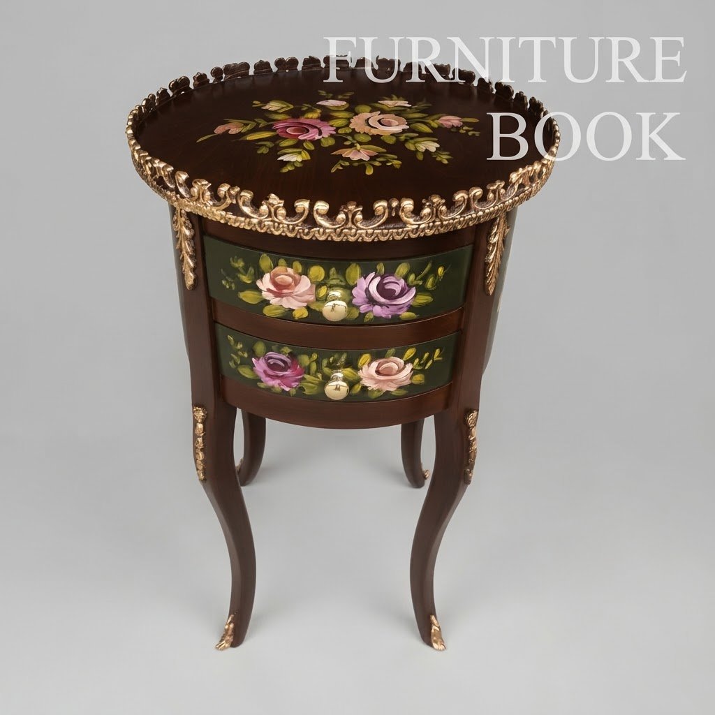 IMG-20260927-WA0024 Title: Olive Green and Dark Brown Rose-Painted Side Table - Image 1