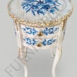Title: Vintage Blue Floral Hand-Painted Round Side Table