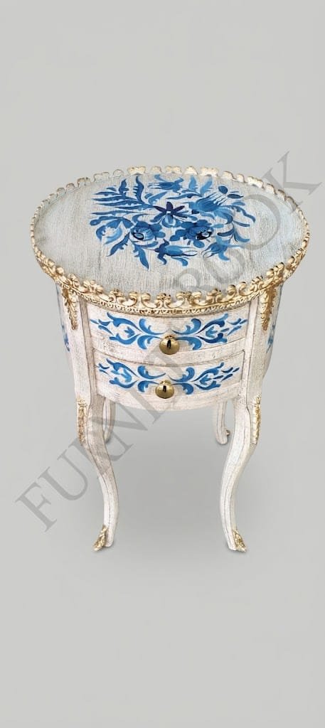IMG-20260927-WA0032 Title: Vintage Blue Floral Hand-Painted Round Side Table - Image 1