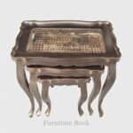 Antique Brown Cane Work Wooden Nest of Tables