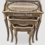 Oval Cane & Gold Trimmed Nestaing Table