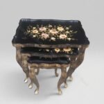 Vintage Rose Bouquet Black Nesting Tables