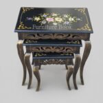 Black & Gold Floral Carved Nesting Tables