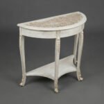 Distressed White Demilune Rattan Top Console