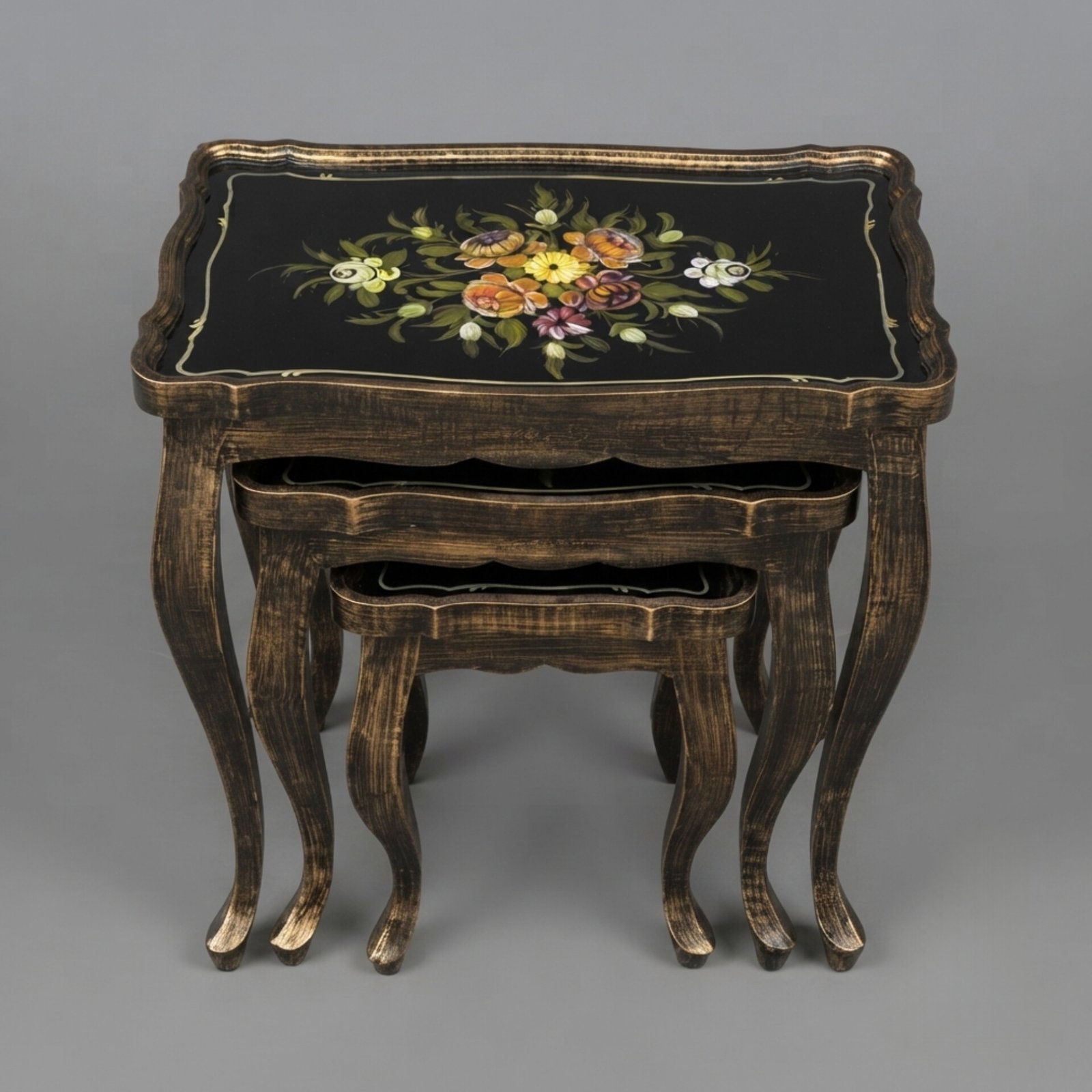 InShot_20260902_095102278 Vintage Distressed Wood Floral Nesting Tables - Image 1