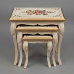 Distressed White and Gold Floral Nesting Tables