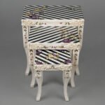 Striped Floral Carved Distressed Nesting Tables