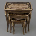 Antique Gold & Black Woven Rattan Nesting Tables