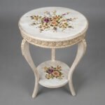 Vintage Shabby-Chic Floral Coffee Table with Carved Trim